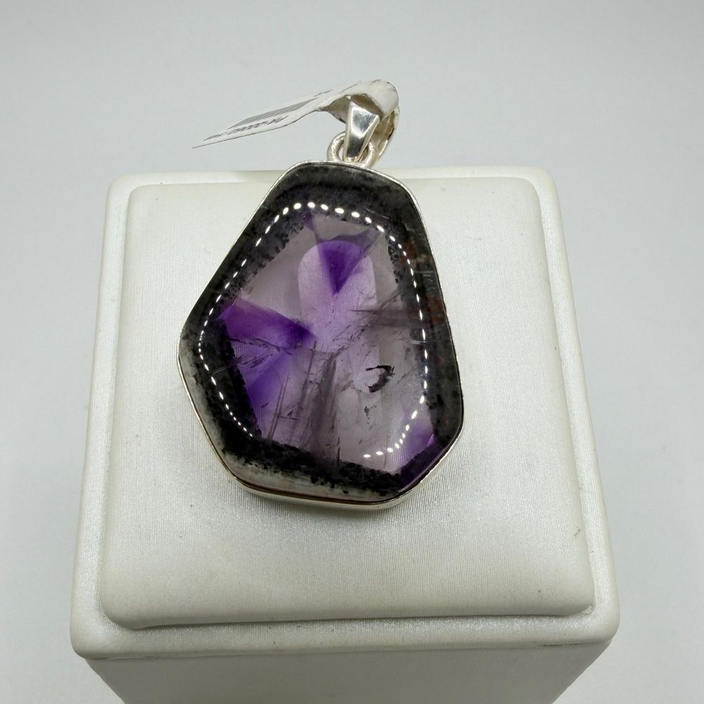 NWT 32x25mm Trapiche Amethyst pendant in‎ sterling silver!